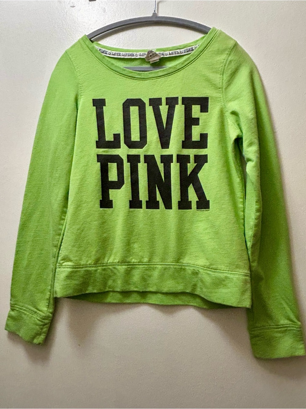 Victoria's Secret LOVE PINK Lime Green Sweatshirt with Black Print